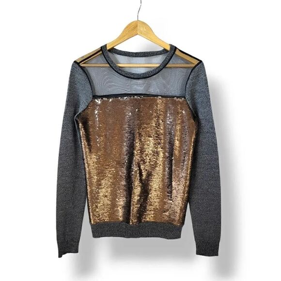 Sachin + Babi Sweaters - NEW Sachin and Babi 100% Wool Sheer Illusion Mesh Reversible Sequin Sweater